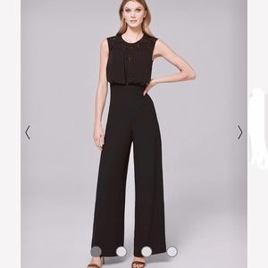 WHBM Lace Inset-Bodice Black Wide-Leg Jumpsuit Size 8